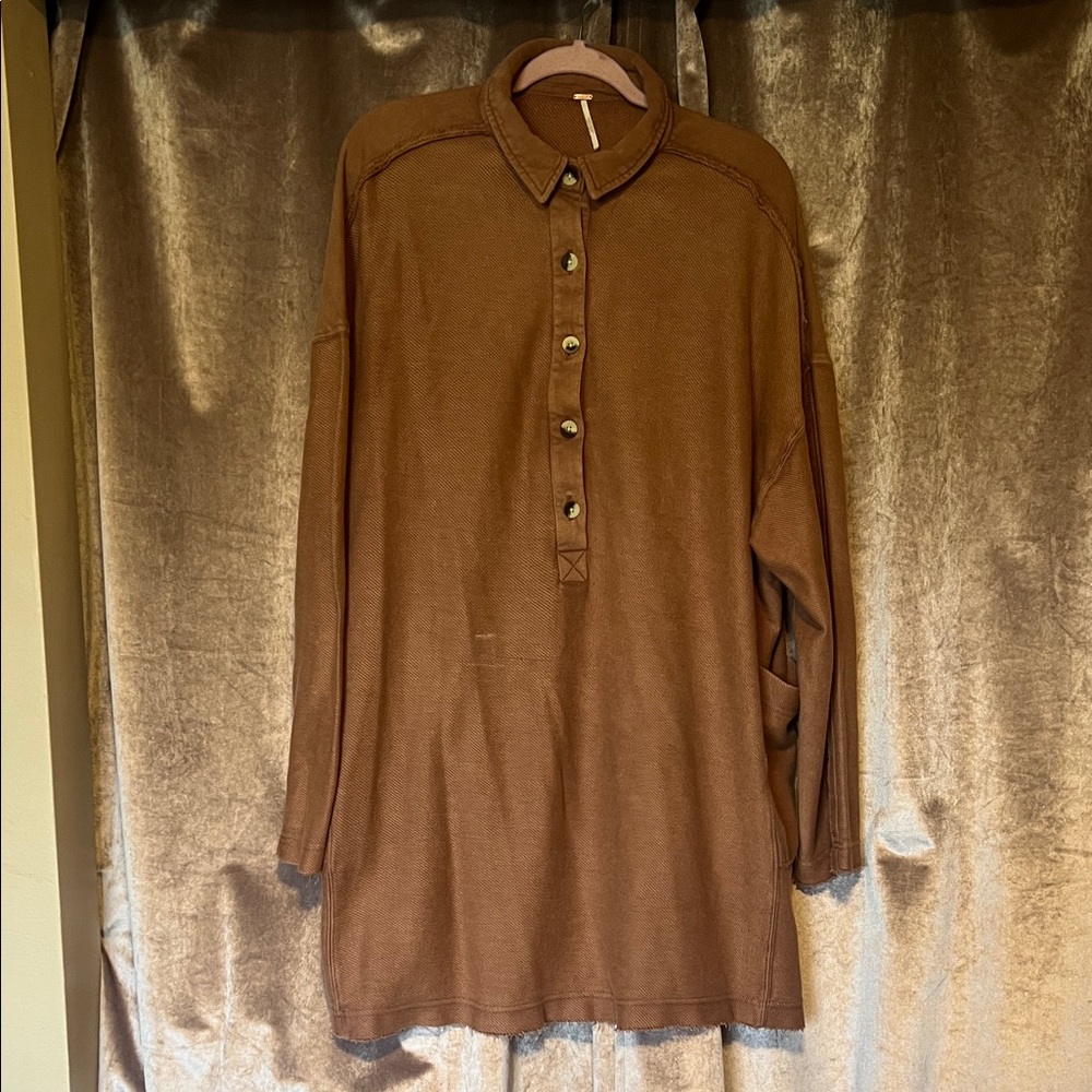 Free People Tunic Dress Shirt Size Large Brown